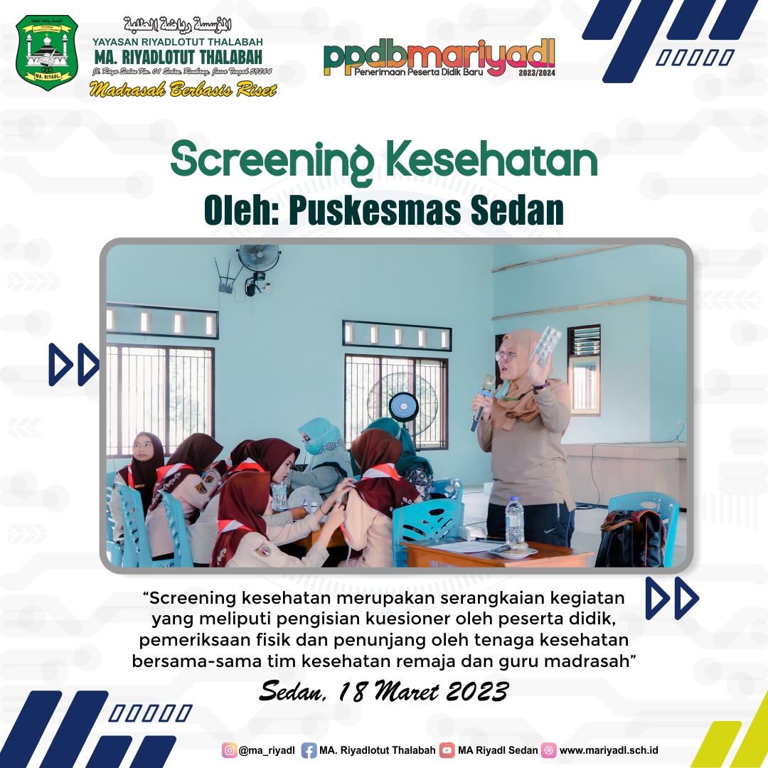 Screening Kesehatan Peserta Didik MA. Riyadlotut Thalabah Bersama Puskesmas Sedan